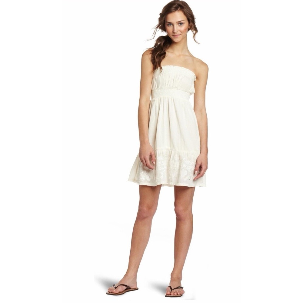 NWT Rip Curl Junior Elly Dress Mini Smocked Strapless Sundress L Embroidered